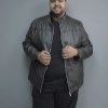کاپشن چرم ساده رنگ مشکی سایز 8XL