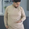 بلوز بافت یقه گرد رنگ کرم سایز 5XL