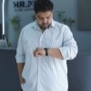 پیراهن آستین بلند راه راه نخی MR.FAT رنگ طوسی روشن سایز 4XL