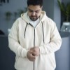 سوییشرت بیسیک پنبه دورس کلاهدار سوپرسایز A.F رنگ کرم سایز 7XL