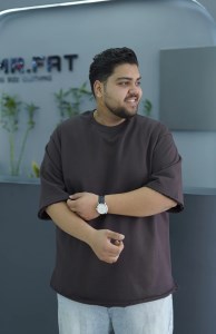 تیشرت پنبه دورس سه نخ آستین سه ربع باکسی بیسیک