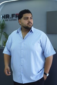 پیراهن تمام نخ مردانه سایز بزرگ راه راه S.B