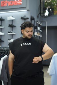 وست سایز بزرگ مردانه طرح TEXAS دونخ لاکرا رنگ مشکی سایز 4XL