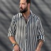 پیراهن پشمی راه راه BRS رنگ مشکی سایز3XL
