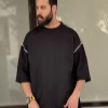 تیشرت پنبه دورس BK آستین سه ربع ساده رنگ مشکی سایز3XL
