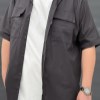 پیراهن دوجیب نخی یقه انگلیسی رنگ مشکی سایز 4XL