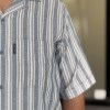 پیراهن راه راه کنفی آستین کوتاه POLO رنگ آبی سایز 4XL