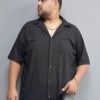 پیراهن مراکشی یقه انگلیسی POLO بافت درشت رنگ مشکی سایز 5XL